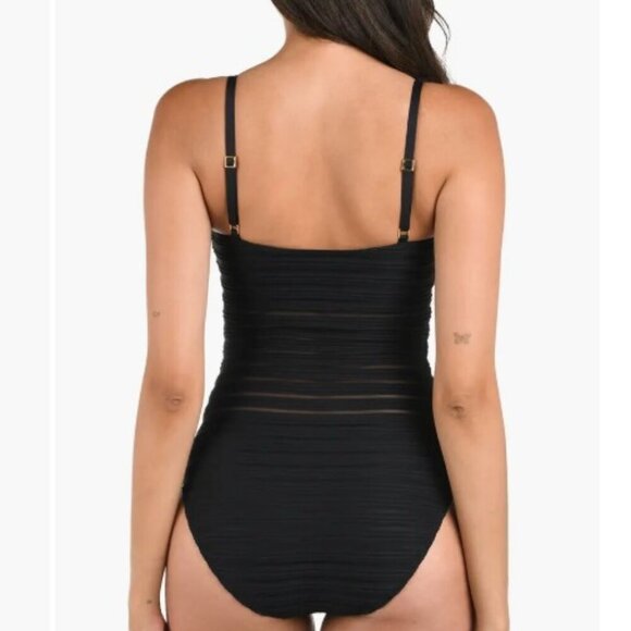 La Blanca One-Shoulder Illusion Stripe One-Piece Swimsuit – Black – Size 10 – NW - Picture 3 of 7